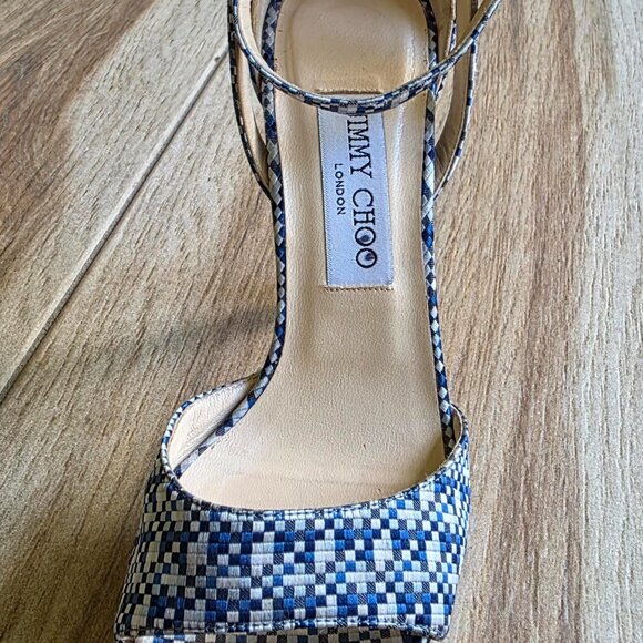MANOLO BLAHNIK Demin Print Peek-a-Boo Pumps Shoes Eur. 37 - Picture 9 of 12